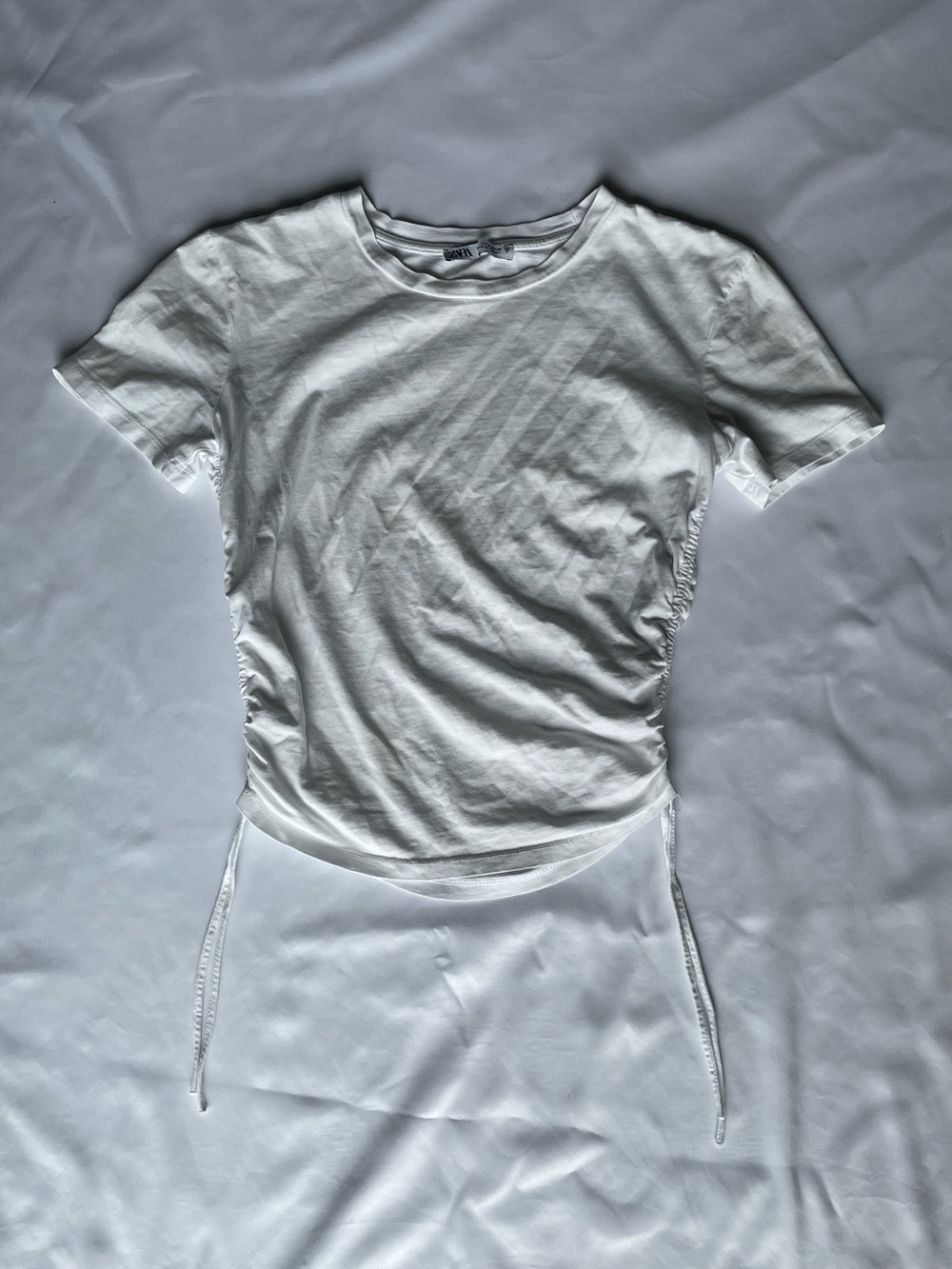 Zara White Short-Sleeve Tee With Side Ruched Ties